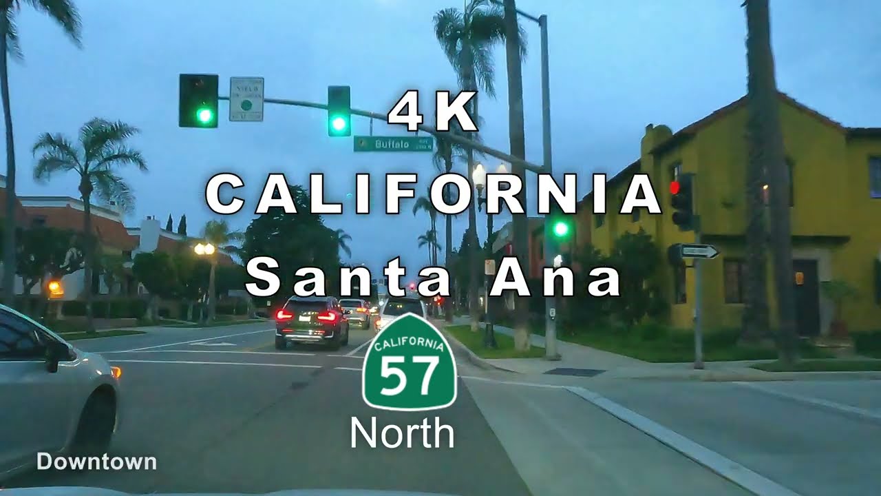 4K driving downtown Santa Ana 57 North sunset . Sunset travels Travel guide