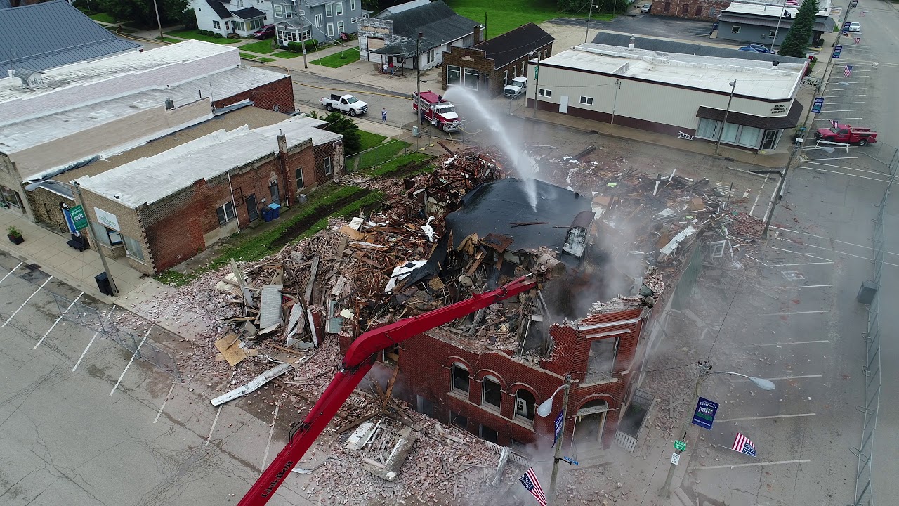 Aerial View of Main Street Building Demolition - Walnut, IL