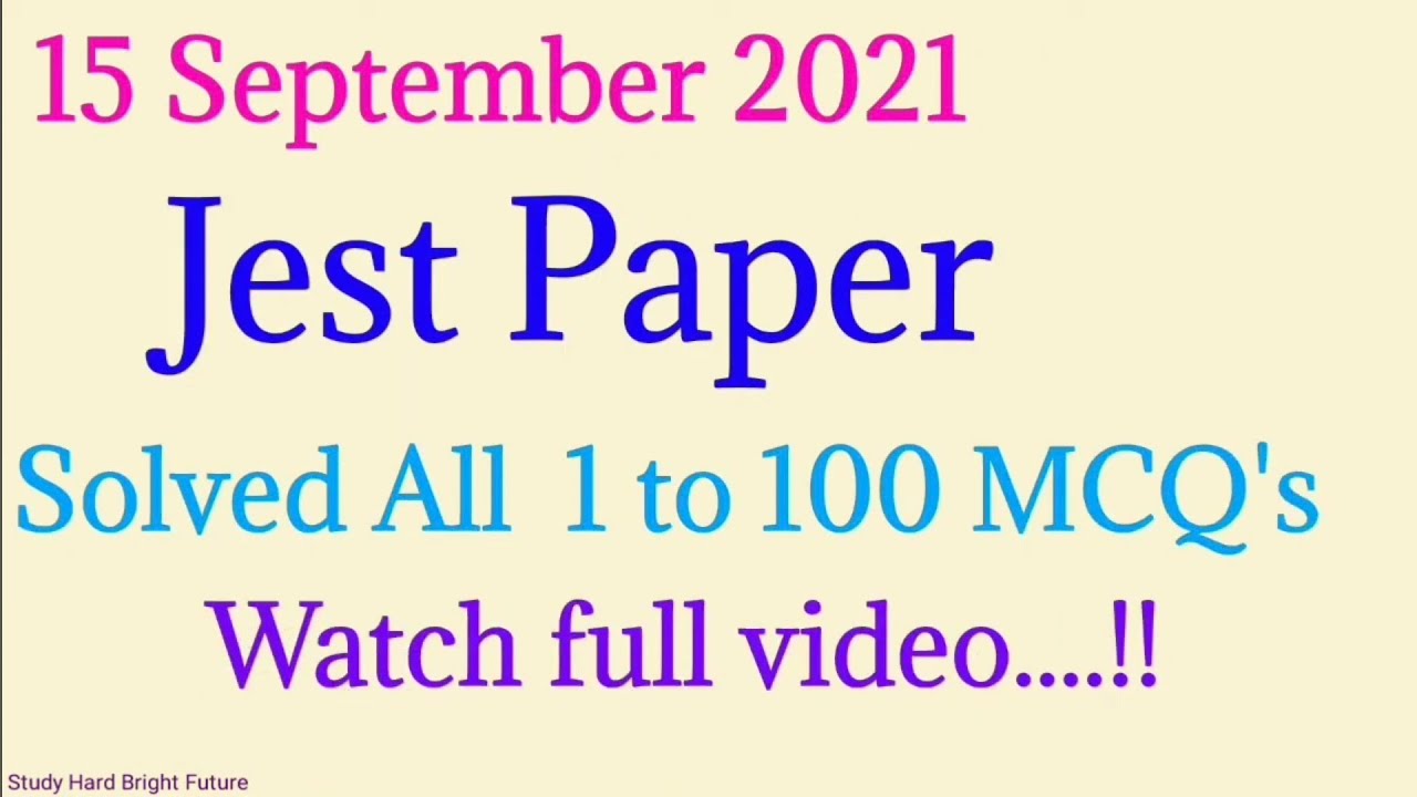 JEST Paper 15 Sep 2021 by STS | Solved Complete paper