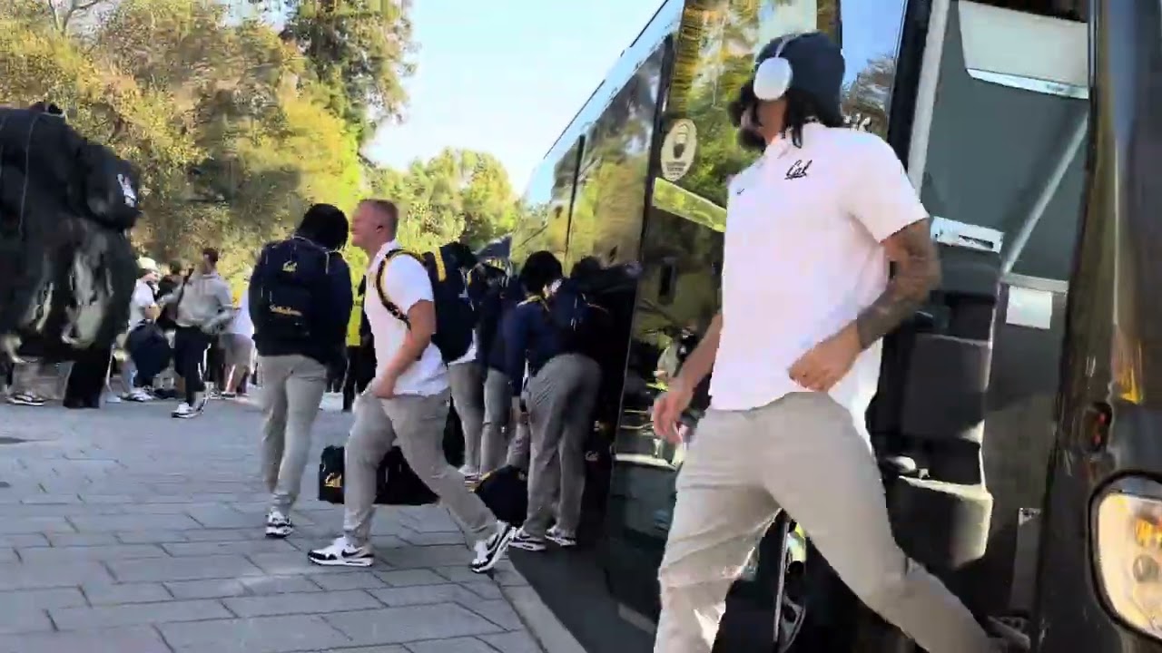 Cal players exiting the bus before game vs Minnesota 