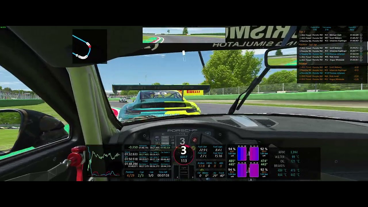 rFactor 2 - 992 GT3 cup @ Imola with AI 106% setup in the end.
