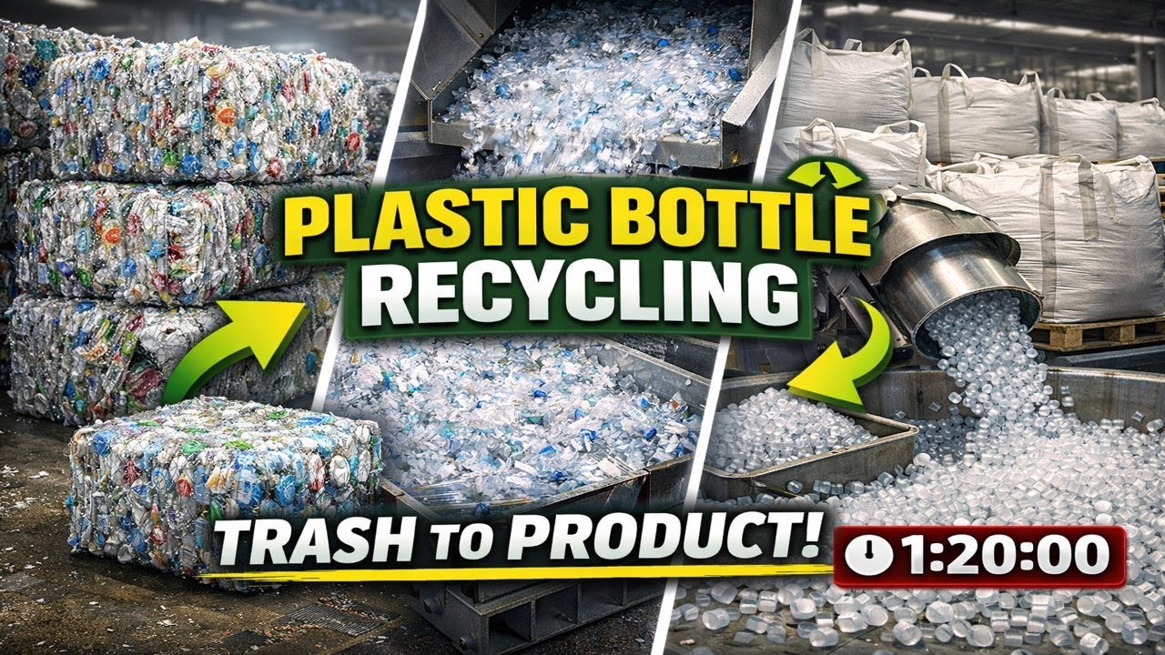 Plastic Bottle Recycling Process Full 1H 20M  Bottles to Flakes to Pellets Factory
