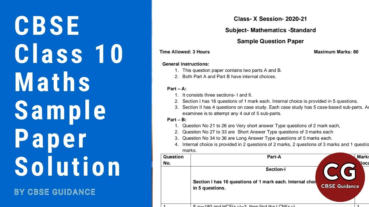Class 10 maths sample paper 2021 standard solution