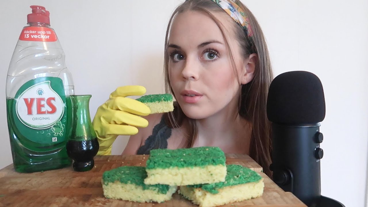 ASMR - Eating My Mom's DISH SPONGE w/ DISH SOAP