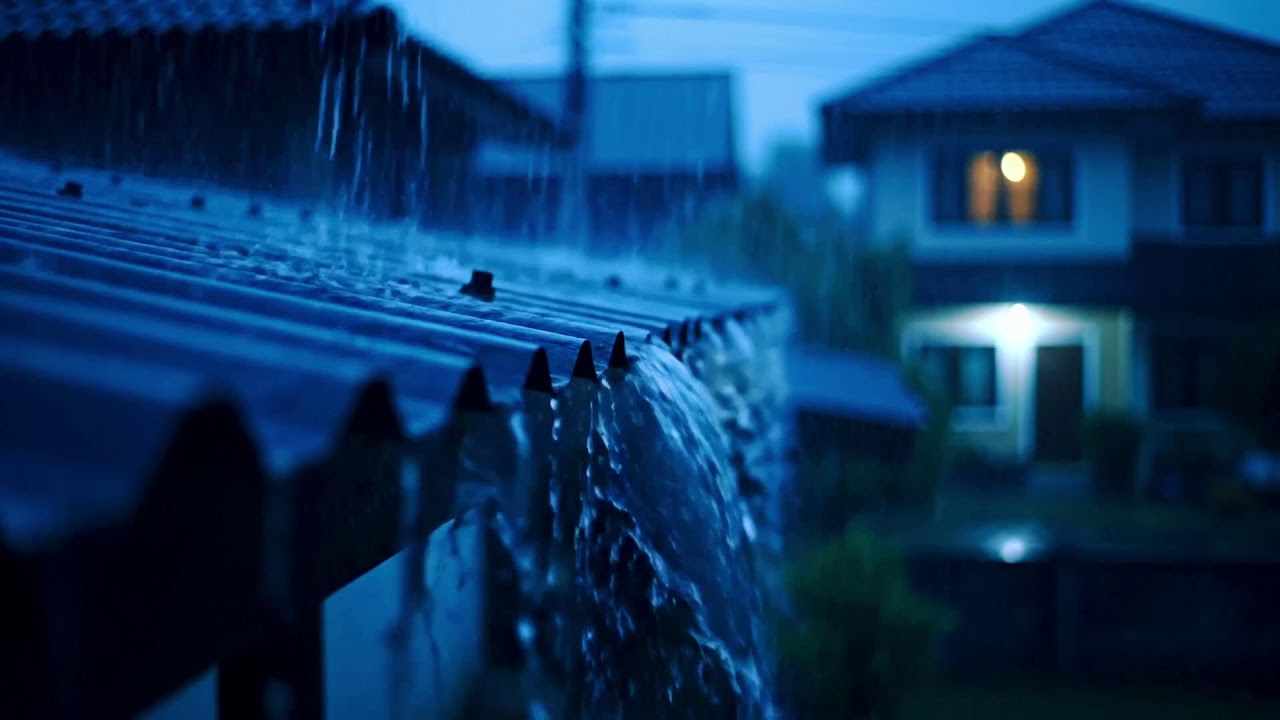Serene Downpour on Tin Roof: Midnight Rainfall Echoing Softly in the Quiet Dark 225 HD