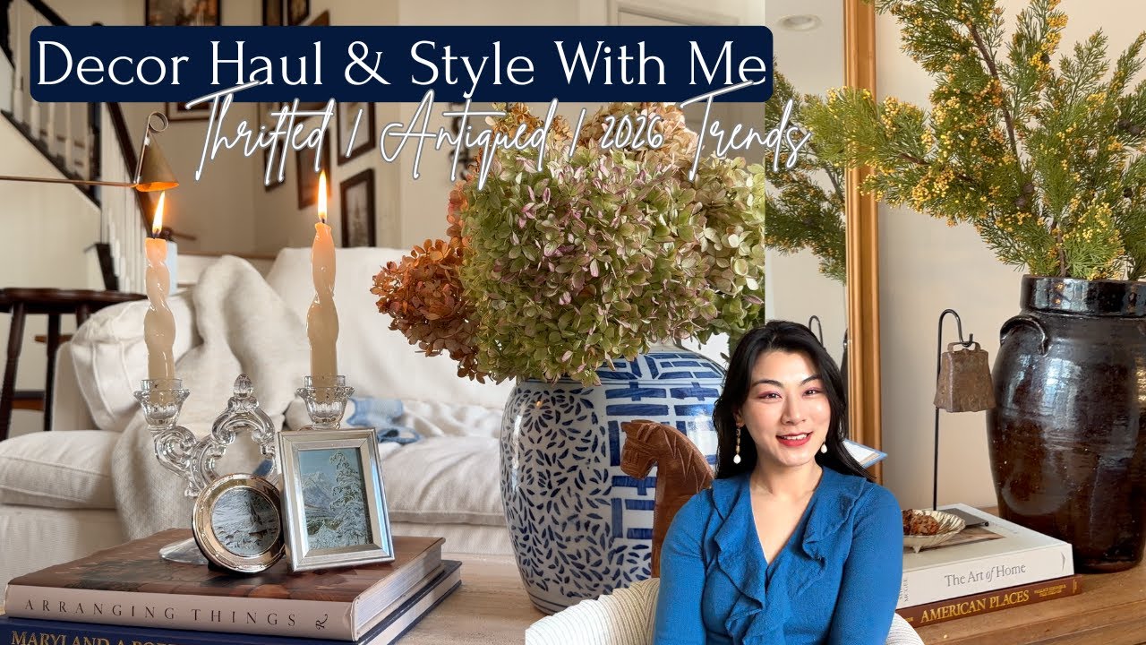 Thrifted & Antiqued Decor Haul & Style With Me | 2026 Heritage Interior Design Trends: Silver & Blue