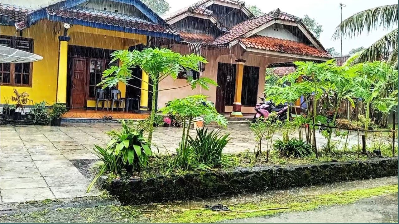 Heavy rain down in my village | calm your mind and overcome anxiety while sleeping