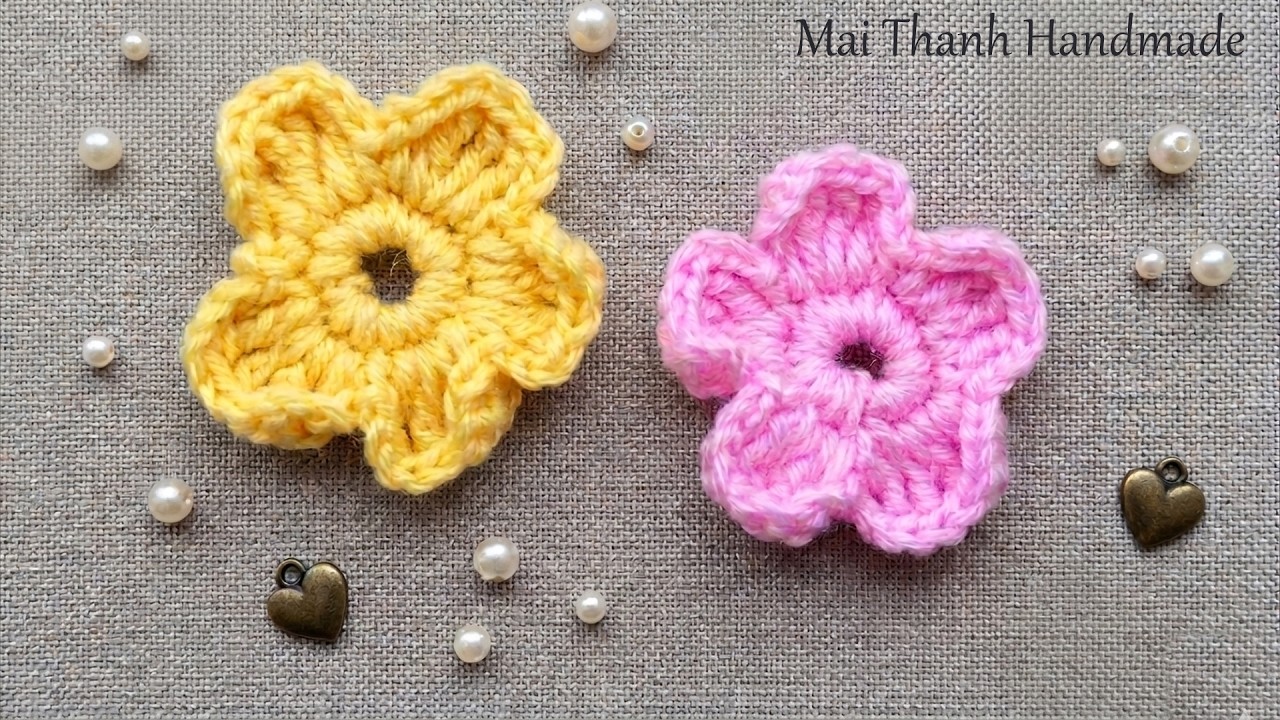 How to Crochet flower tutorial I Hướng dẫn móc len căn bản: Mẫu hoa mai 5 cánh