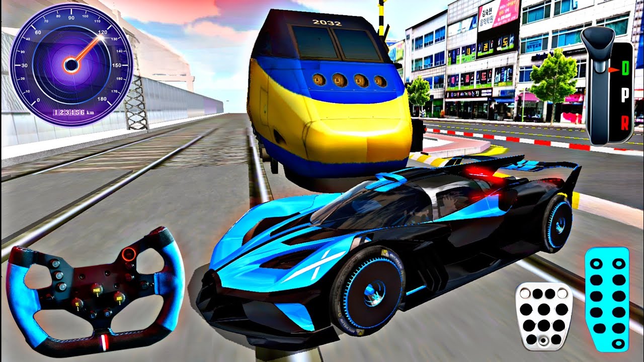 New Bugatti Chiron vs Golden Bullet Train - 3D Driving Class - Android Gameplay#17