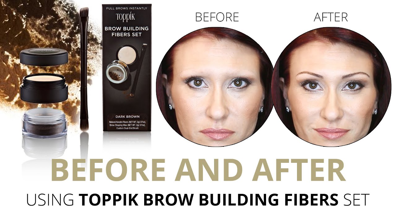 Before and After using Toppik UK Eye Brow Building Fibers