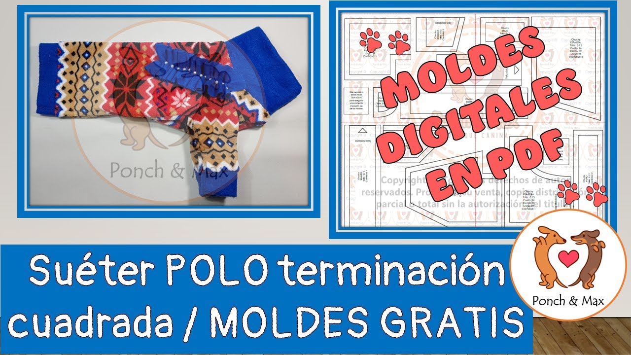 DIY 🐶 Elaboración de suéter polo terminación cuadrada 📌 🥰 Ropa para perros y mascotas MOLDES GRATIS