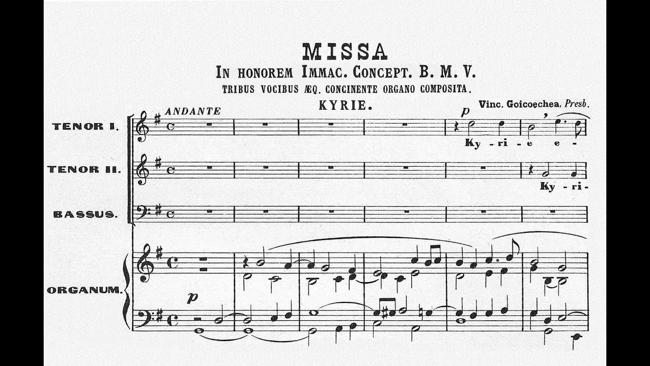 Goicoechea Errasti, Vicente (1854-1916)  Missa in honorem Immac. Concept. Beata Maria Virginis.