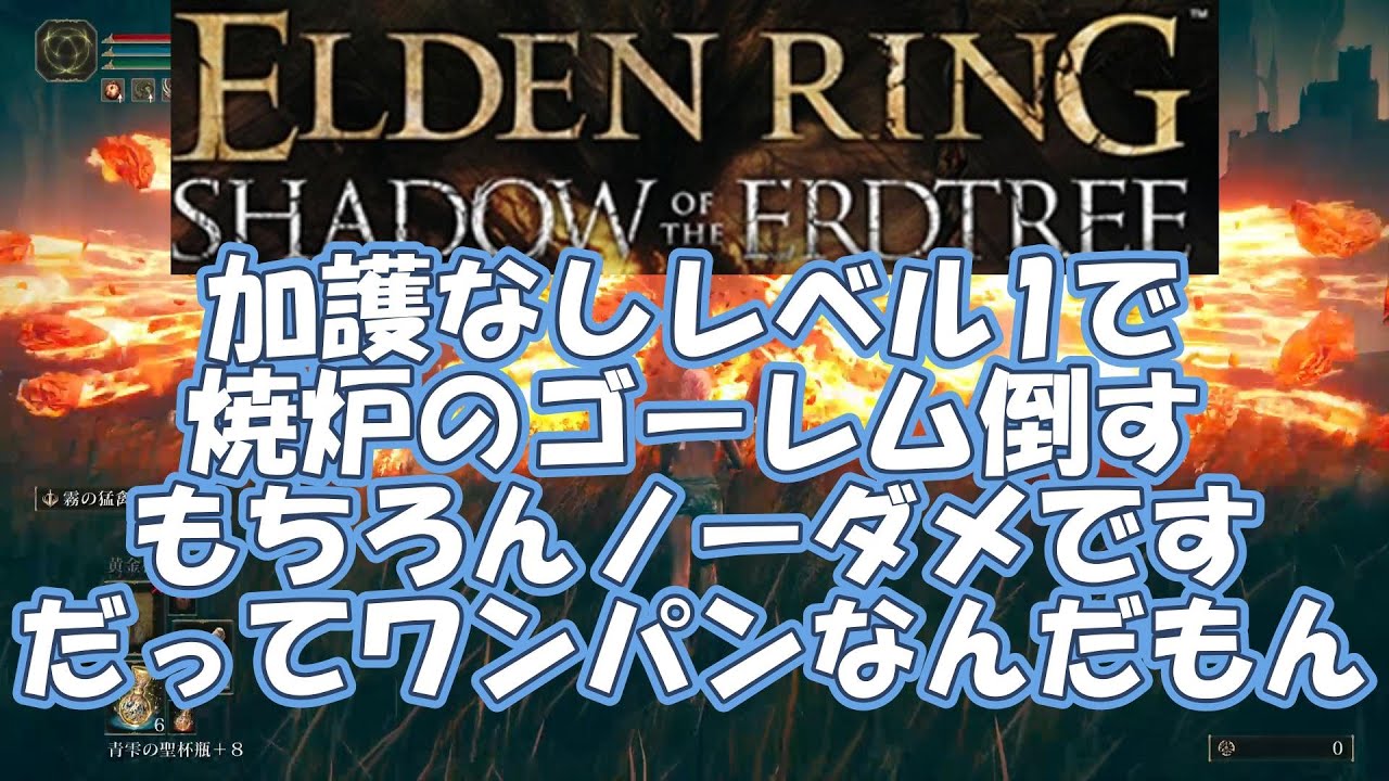 【エルデンリングDLC】レベル1#番外  加護なし 焼炉のゴーレム(弾く硬雫) 必然的ノーダメ