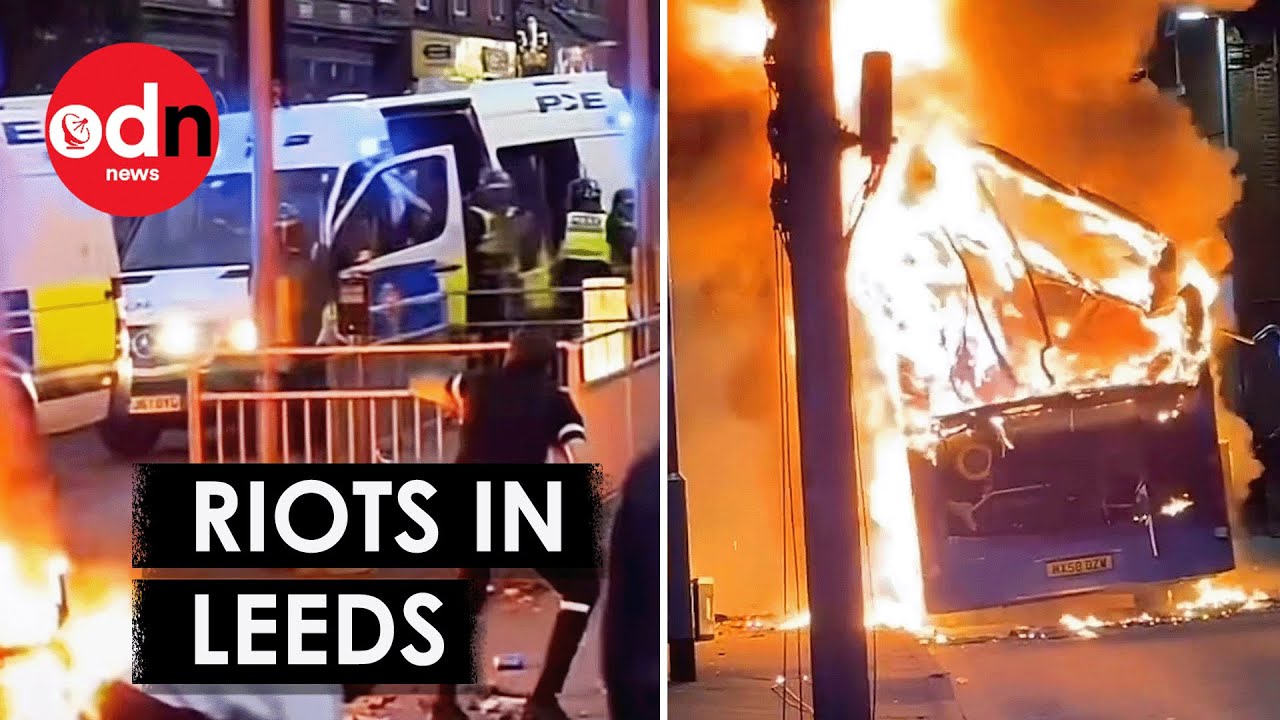 Leeds Riots: Shocking Moment Crowds Set FIRE to Bus and Police Car