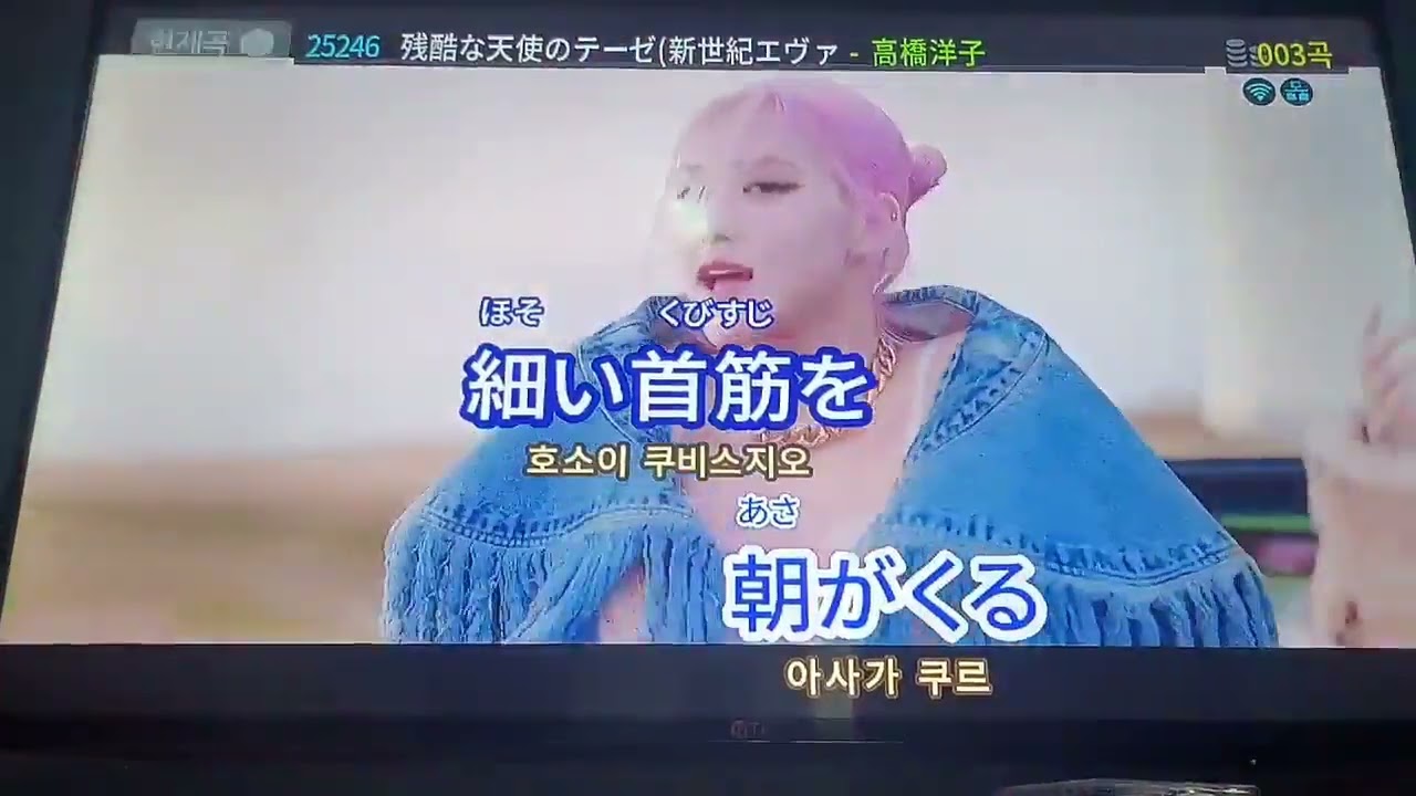 (노래방)타카하시 요코(高橋洋子)-잔혹한 천사의 테제(残酷な天使のテーゼ)(남자키)불러보았다