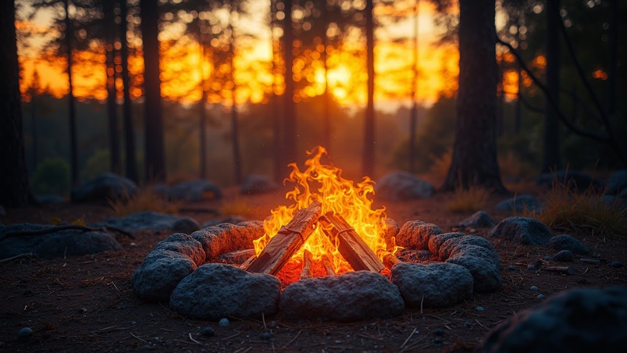 Relaxing Crackling Fire Sounds for Sleep and Relaxation - Campfire ASMR in Nature Woods Ambience