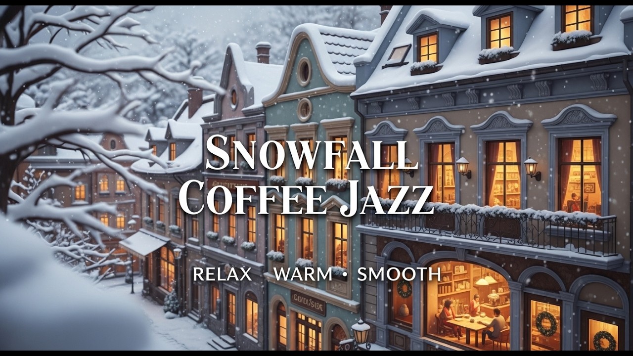 1 Hour Cozy Winter Jazz ☕ Snowy Bookshop Café in a Quiet Town | Soft Jazz for Relax & Comfort