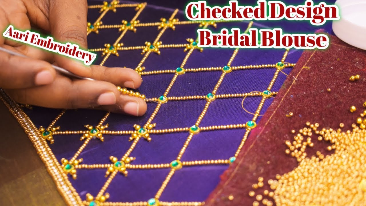 Checked design bridal blouse Work in aari embroidery | Party wear |  More Tips | Nakshatra Designers