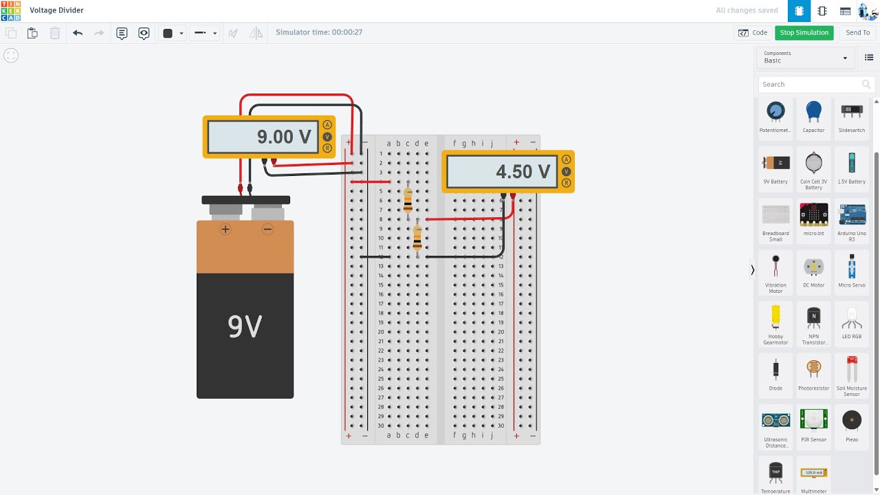 Voltage Divider | Tinkercad Circuits Lab 5