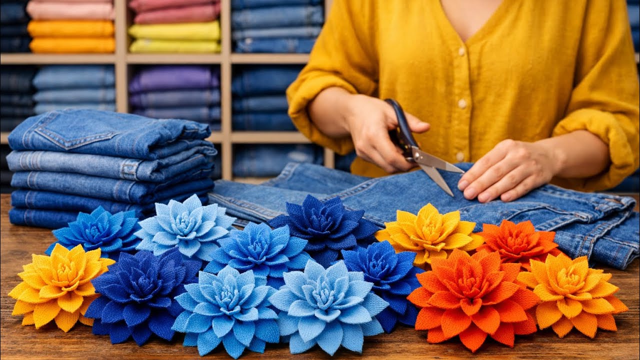 Turn Old Jeans into Stunning Flowers 👖Unique decoration idea