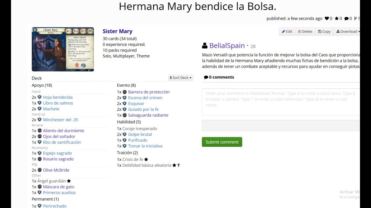 Arkham Horror LCG. Hermana Mary mazo de apoyo.