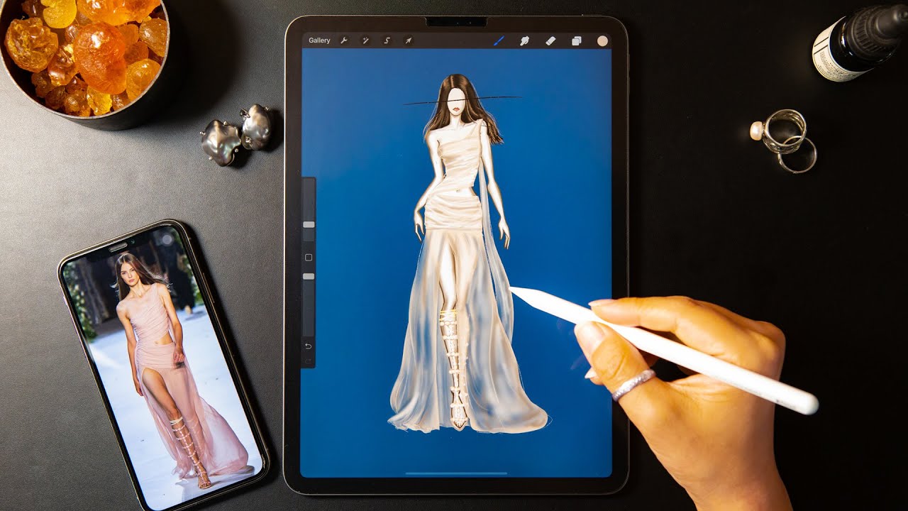 Procreate Digital Fashion illustration tutorial: Chiffon Dress on iPad Pro