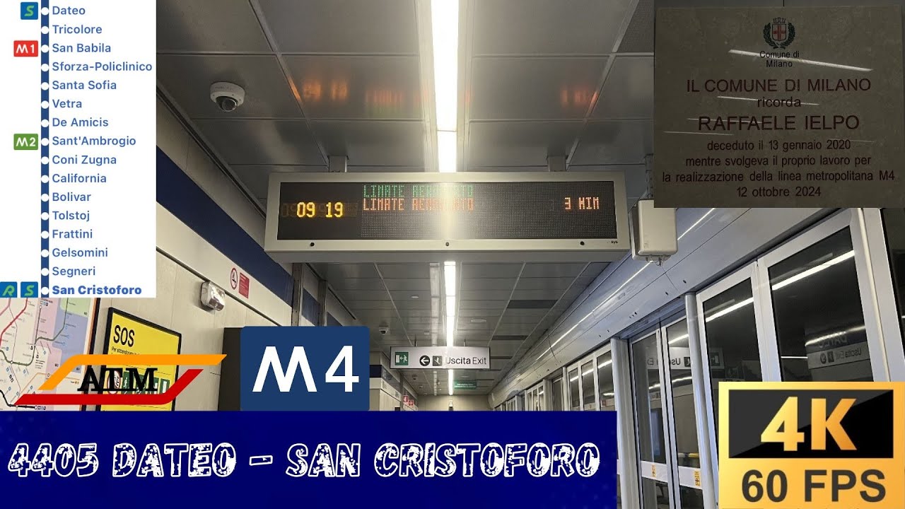 🚇 4405 sulla linea 🔵 M4 da DATEO a SAN CRISTOFORO e percorso dal PASSANTE FERROVIARIO