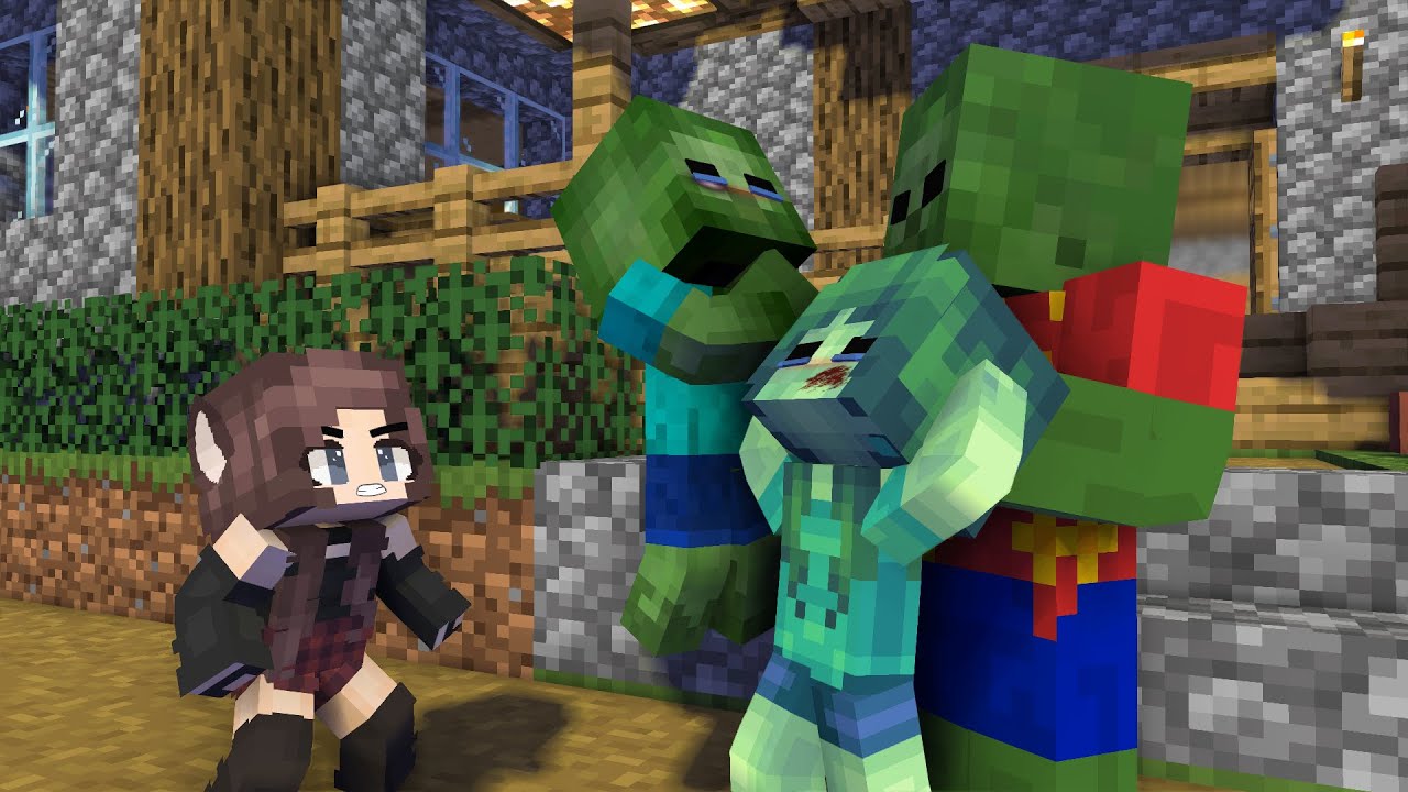 Minecraft, Bad Father Zombie + Baby Friendly Werewolf - Sad Story Monster School Animation