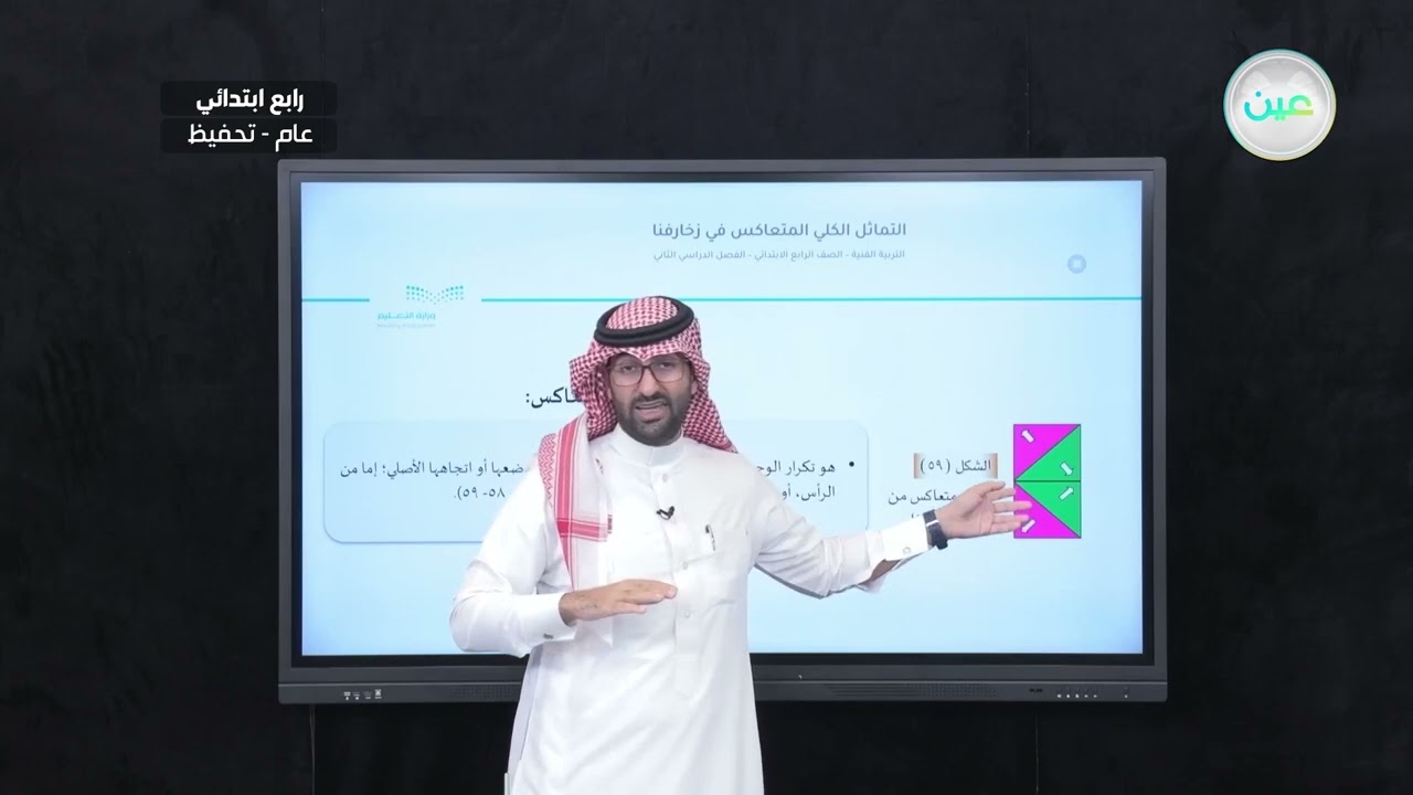 التماثل الكلي المتعاكس في زخارفنا - التربية الفنية - رابع ابتدائي