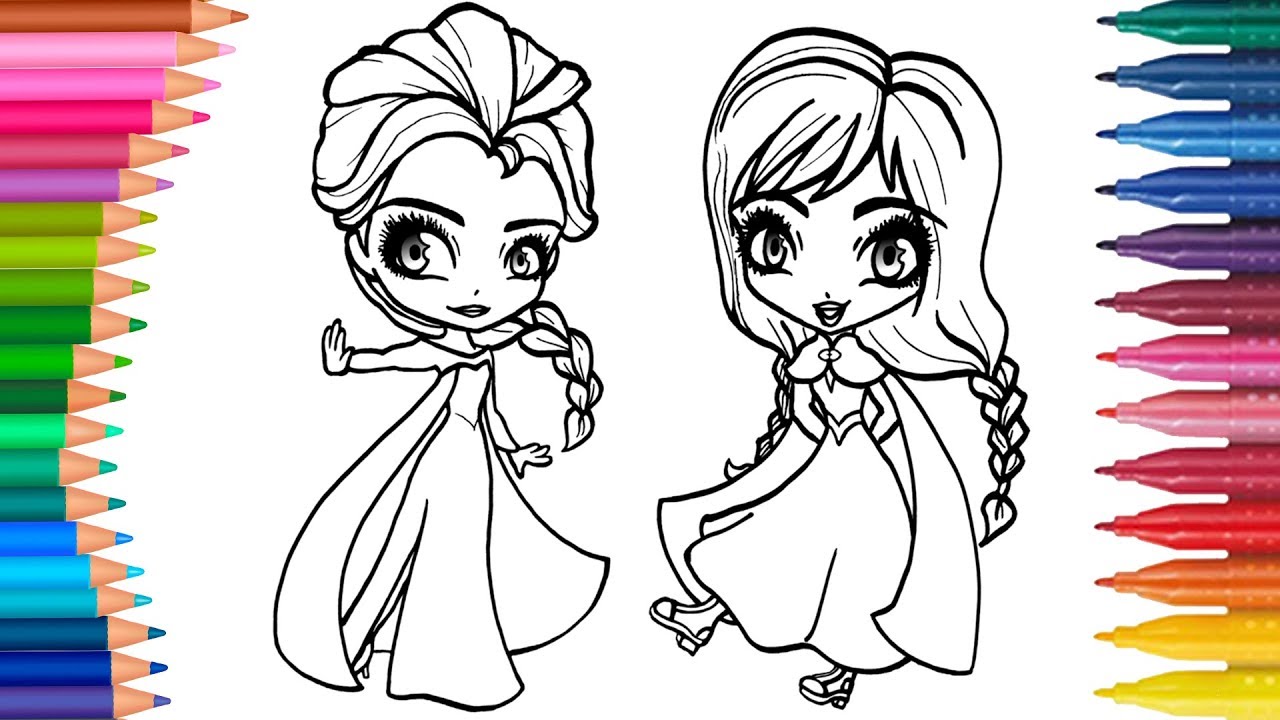 Dibujar y Colorea Elsa y Anna Frozen | Dibujos Para Niños | Aprender Colores