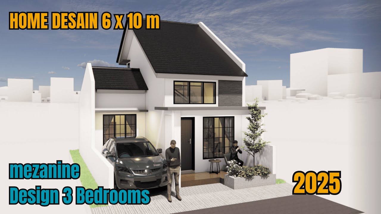 Desain Rumah 6x10 Minimalis Modern • 3 Kamar Tidur + Mezanine | Small House Design