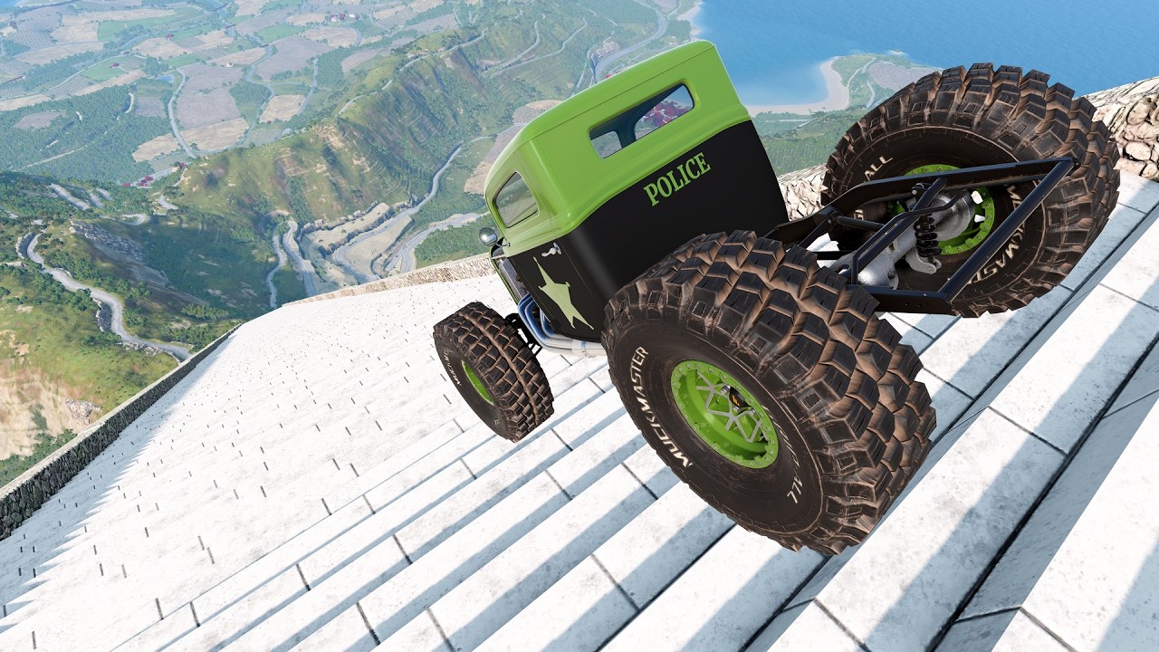 Big & Small Cars VS Mega Long Steps - BeamNG.drive