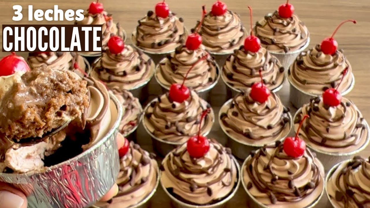 CUPCAKES 3 LECHES DE CHOCOLATE CON BETÚN DE QUESO CREMA Y NUTELLA | POSTRES CON IXCHEL