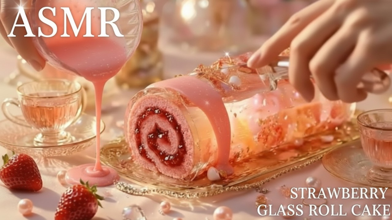 Glass Strawberry Swiss Roll 🍓💎 | ガラスの苺スイスロール ASMR