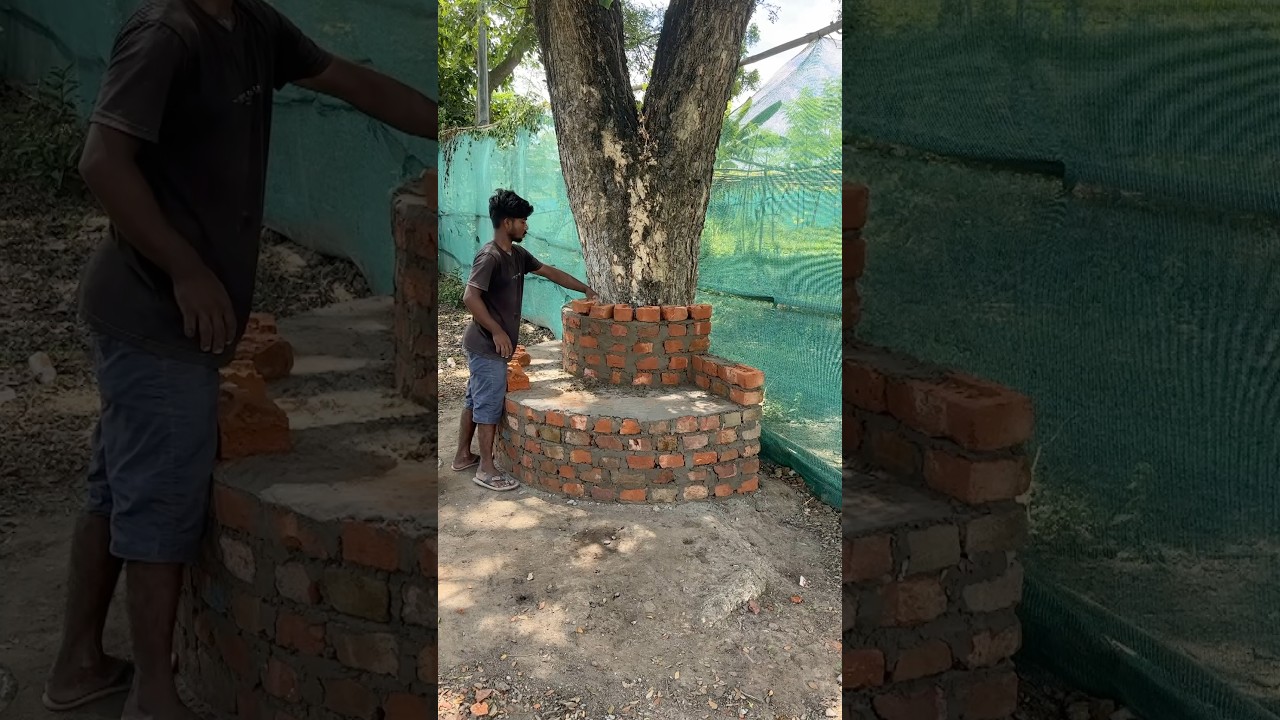 Brick Sitting Area Around a Tree 🌳 #shorts #DIYcement #crafts #trending #homedecor