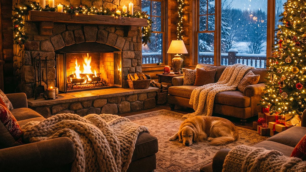 Christmas Screensaver with Music 🎅 Cozy Fireplace Ambience