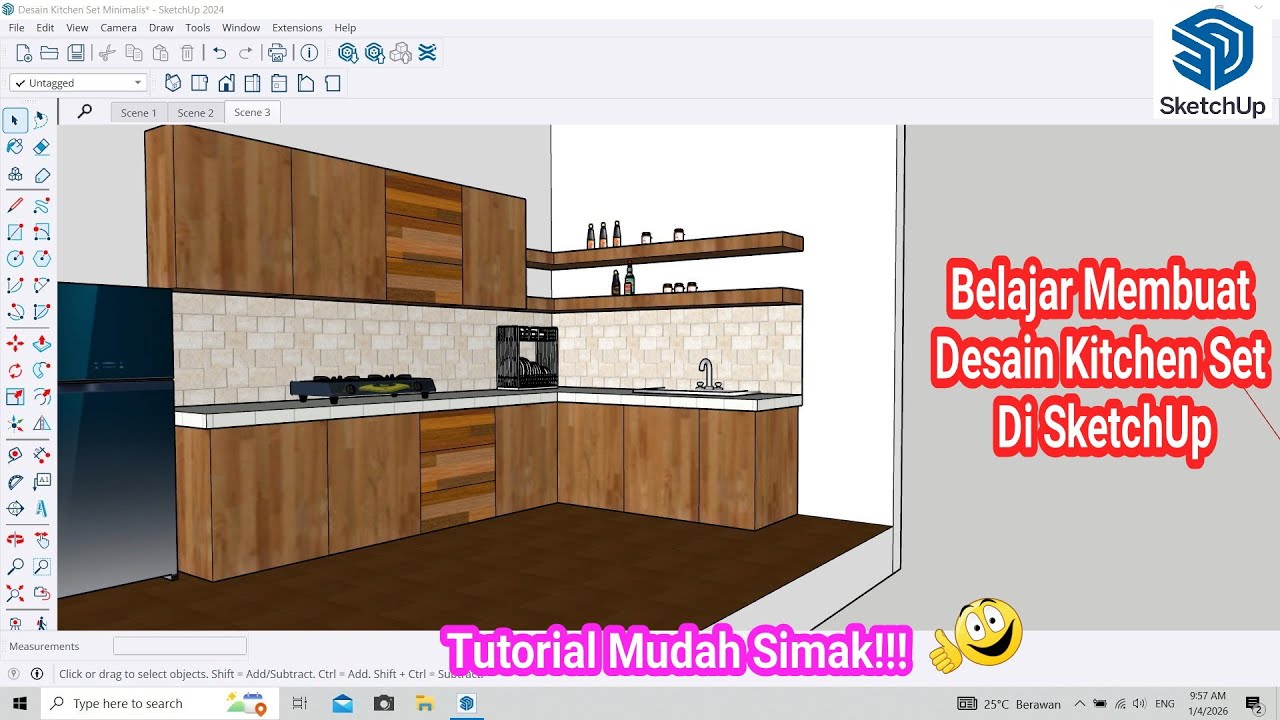 Belajar Membuat Desain Kitchen Set Sederhana Di SketchUp || Tutorial Lengkap & Mudah