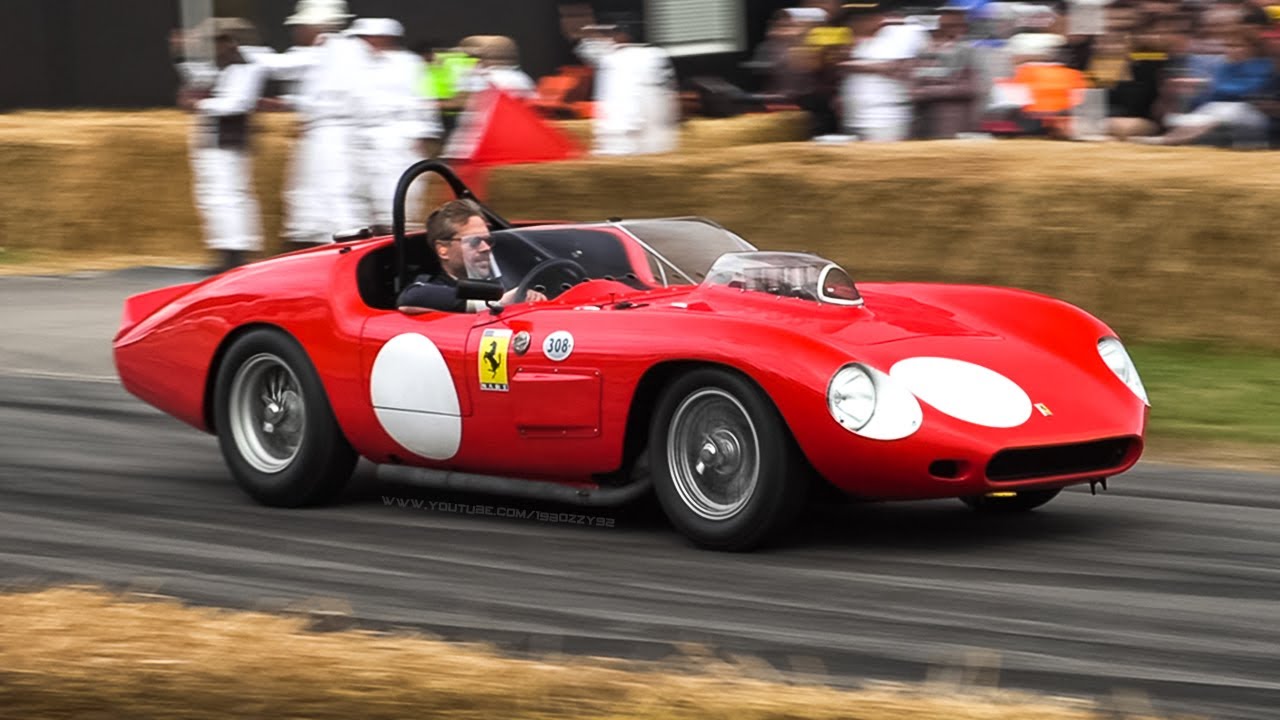 1960 Ferrari 246 S Dino driven FAST on Goodwood hillclimb course w/ Loud V6 Engine Sound!