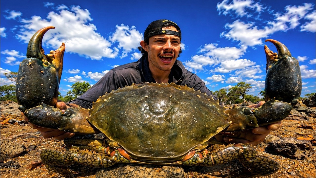 GIANT MUD CRAB Catch & Cook on the Fire!