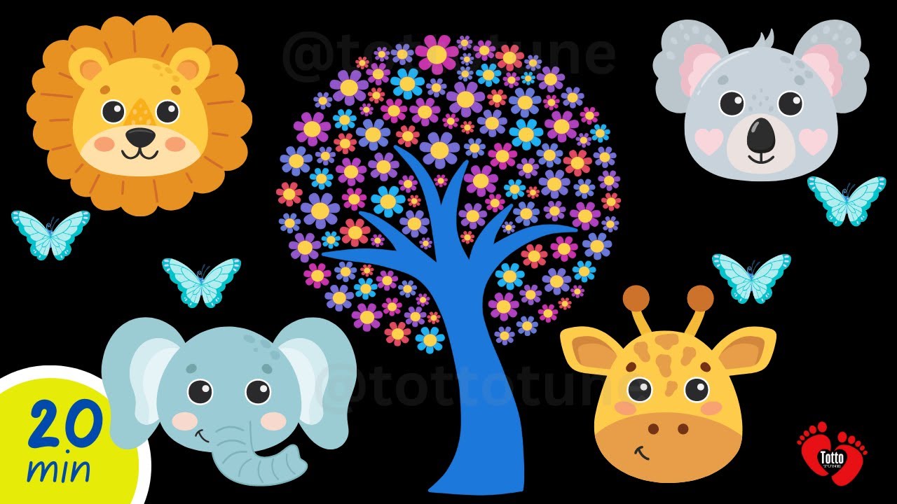 Baby Sensory Tree of Colorful Fun! High Contrast Friendly Animals Video with Soft Music | Totto Tune