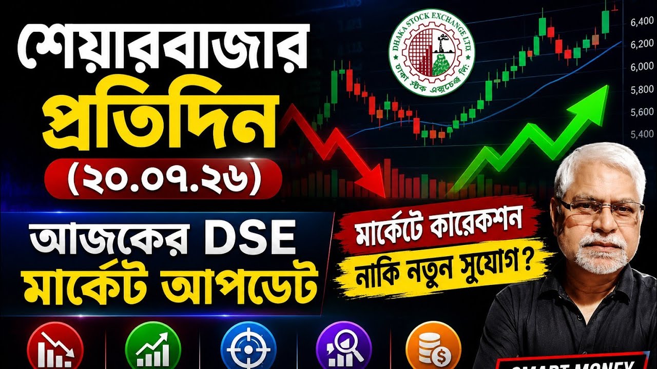 শেয়ারবাজার প্রতিদিন (২০.০৭.২৬) | আজকের DSE মার্কেট আপডেট | মার্কেটে কারেকশন নাকি নতুন সুযোগ? | dse