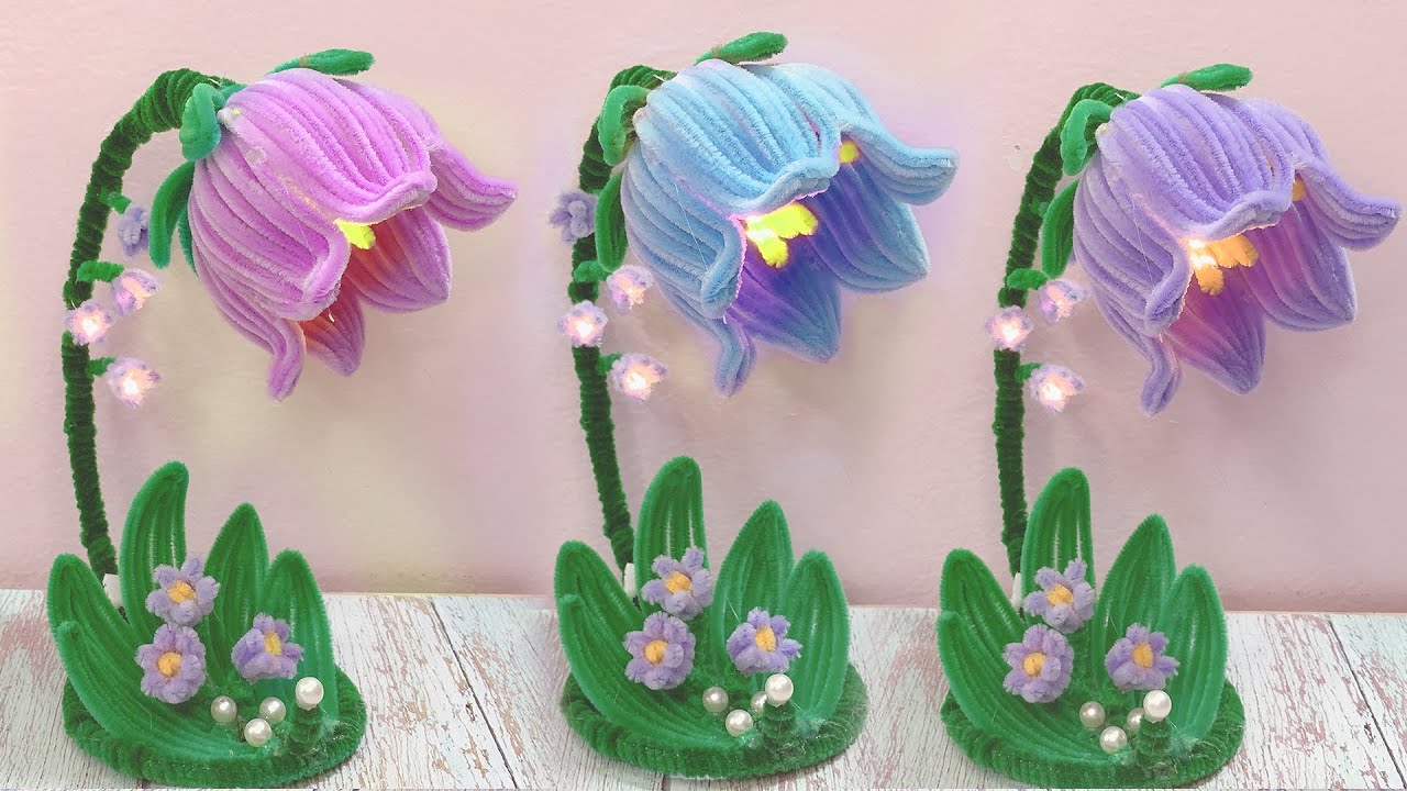 DIY Flower Lamp: How To Make Beautiful Pipe Cleaner Flower Lamp - Chenille Stems - Home Decor Ideas