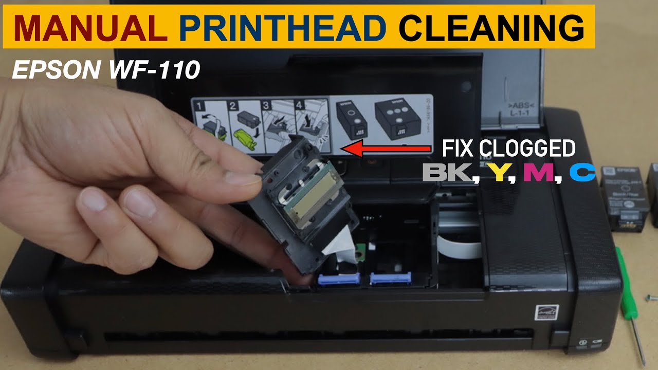Epson WorkForce WF-110 Printhead Cleaning (Manual Method), Unclog  BK, Y, M, C Ink !!