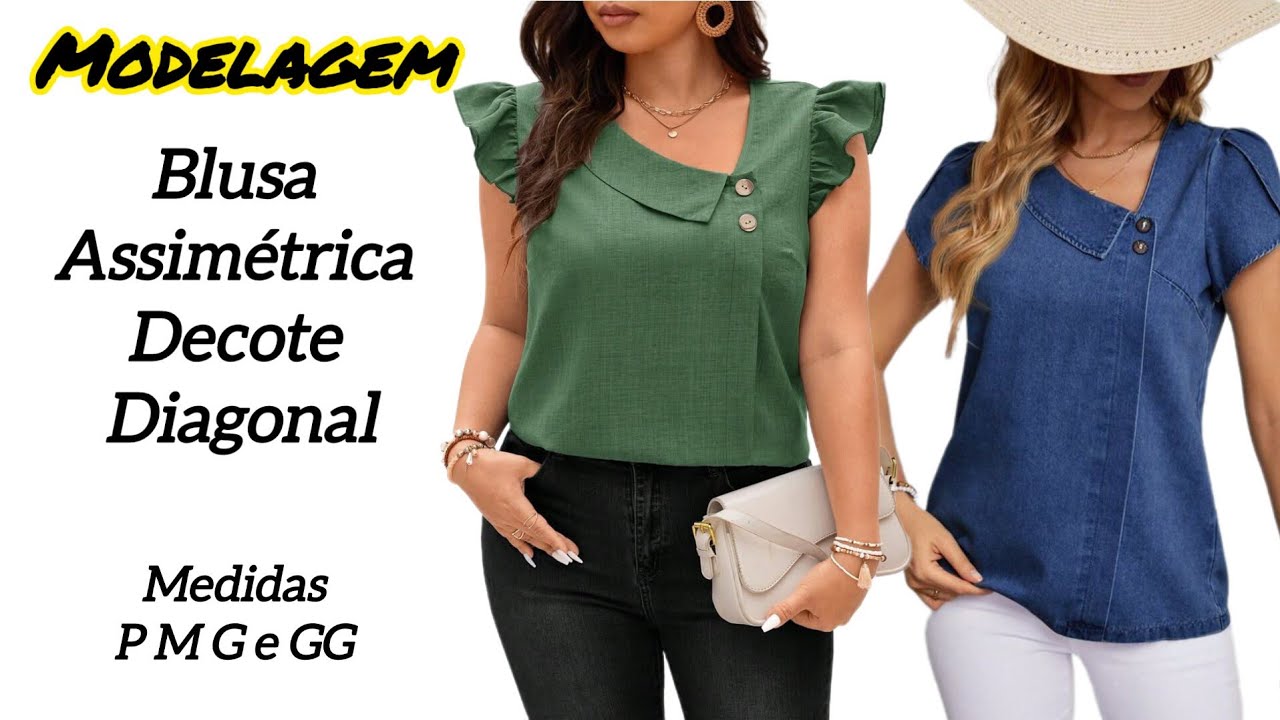 Como fazer molde BLUSA FEMININA GOLA E DECOTE DIAGONAL