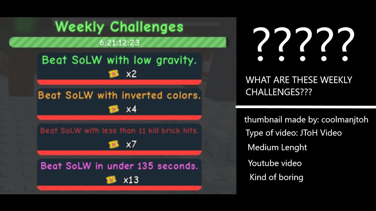 Why are weekly challenges so weird... | JToH Roblox