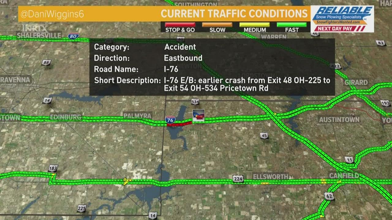 Crash closes I-76 East near Lake Milton in Northeast Ohio