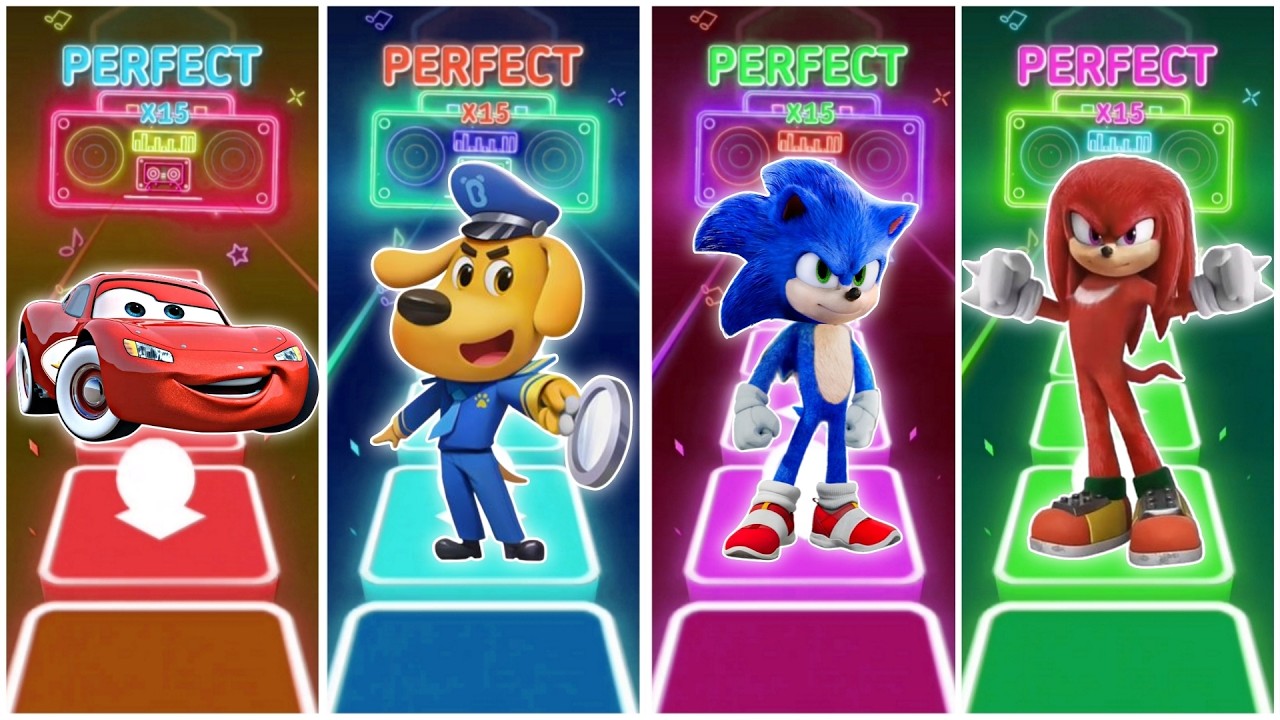 Lightning McQueen vs Sheriff Lablador vs Sonic vs Knuckles in Tiles Hop EDM Rush🎶