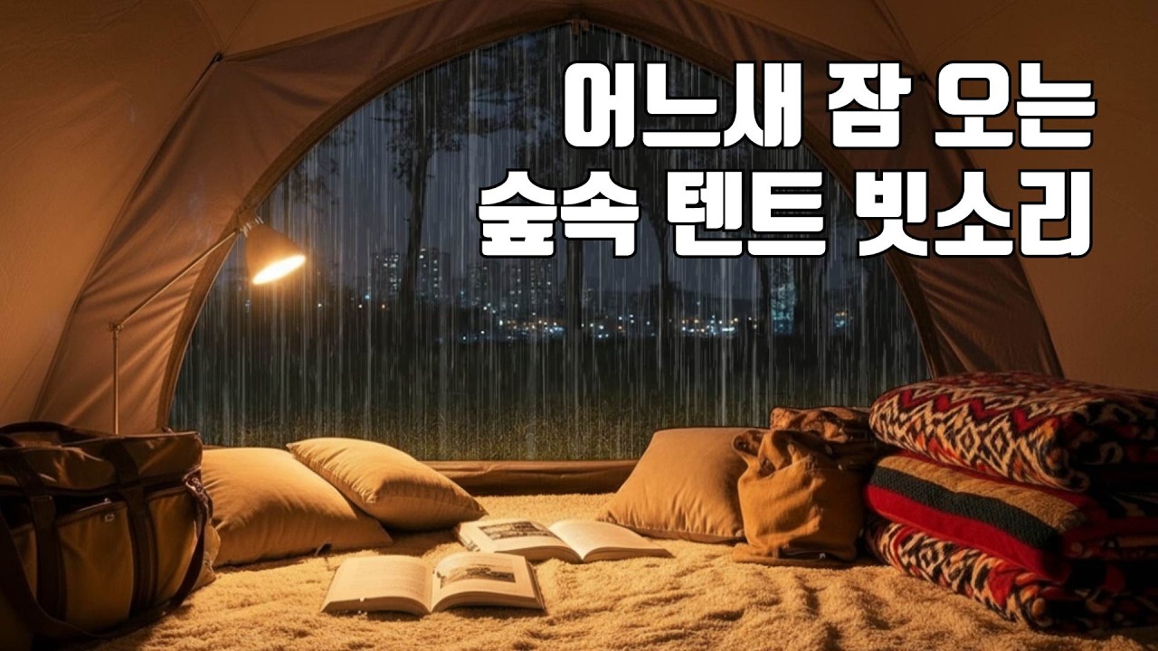 어느새 잠오는 숲속 텐트 빗소리 - 지친 마음을 달래주는 수면유도 힐링 백색소음 ASMR