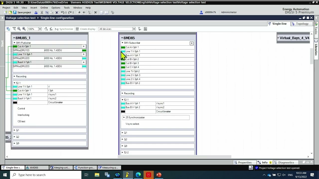 How to connect sampled measured values in the single line diagram in DIGSI 5