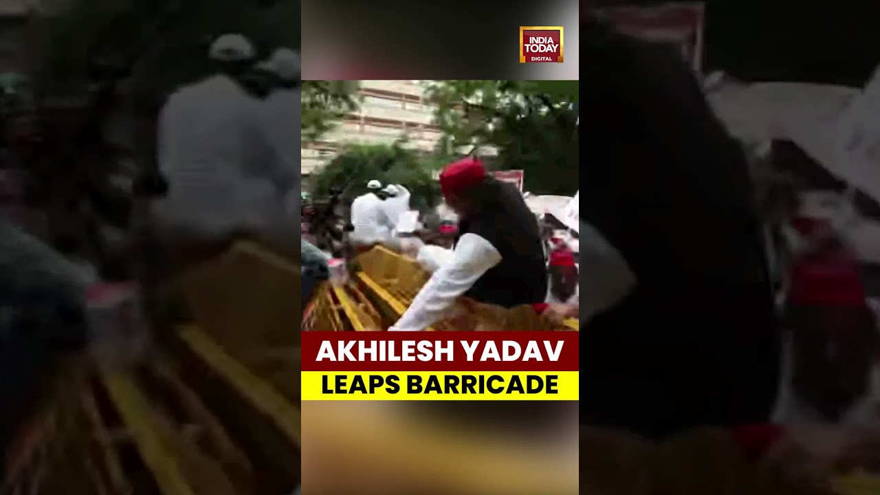Akhilesh Yadav Jumps Over A Barricade As Delhi Police Stops INDIA Bloc Leaders | #akhileshyadav